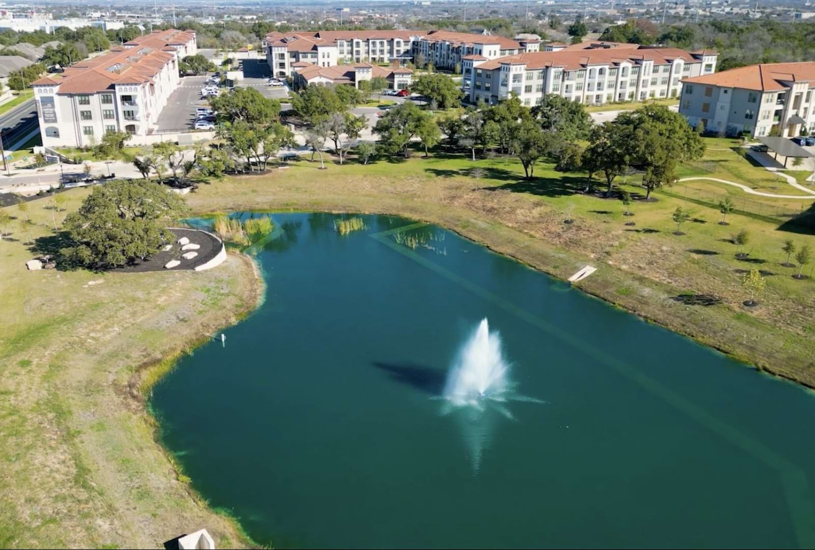 Birds eye view of the lake near the property